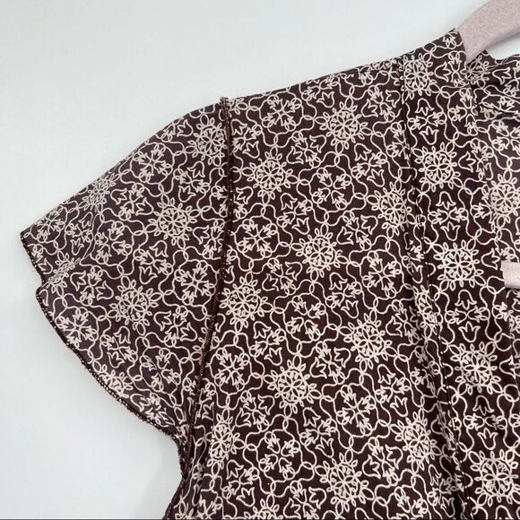 1990 wrap shirt peplum cotton print cap sleeve woman’s size large - Picture 2 of 11